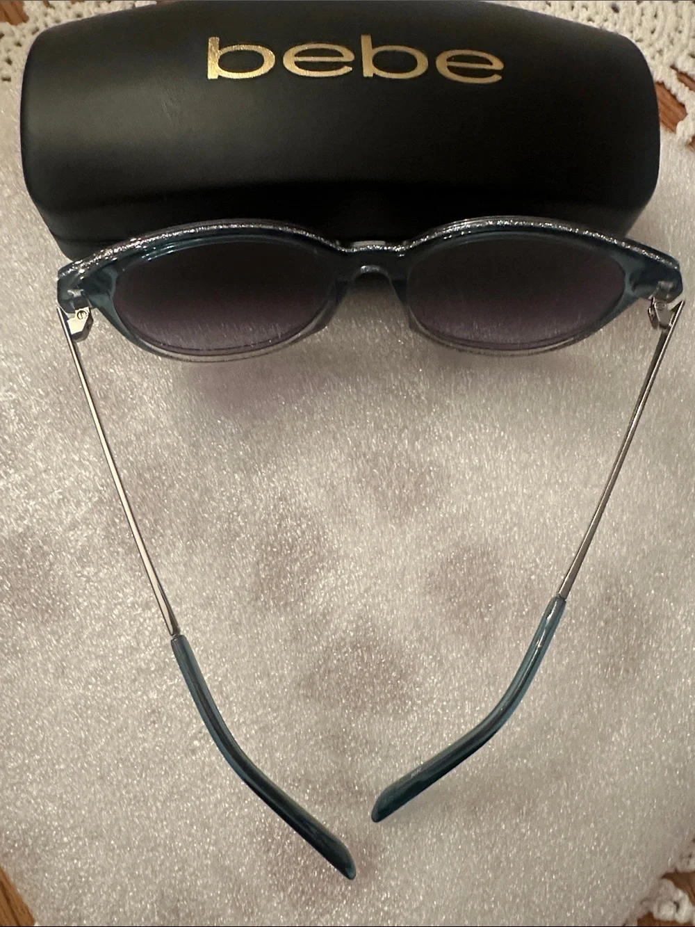 bebe Teal Glitter Sunglasses with Purple Gradient Lenses